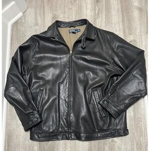 Polo Ralph Lauren Mens Dark Brown Genuine Leather Jacket‎ Full Zip, size XL